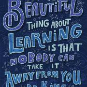 An illustration that depicts B.B. King's quote "The beautiful thing about learning is that nobody can take it away from you."